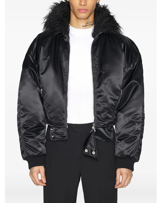 Mugler Black Fur Collar Bomber Jacket for men