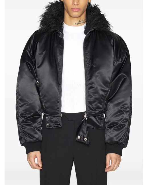 Mugler Black Fur Collar Bomber Jacket for men