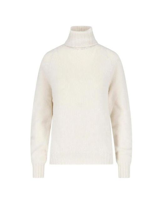 Ma'ry'ya White Ribbed-Knit Roll-Neck Sweater