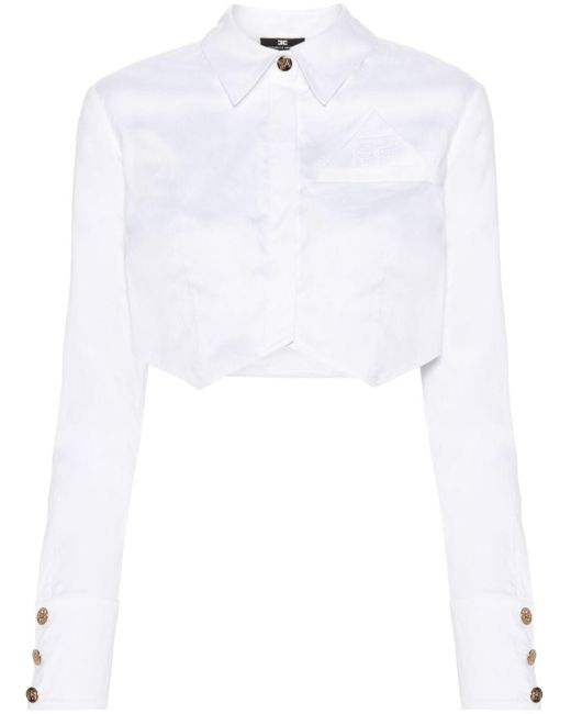 Elisabetta Franchi Cropped Blouse Met Geborduurd Logo in het White