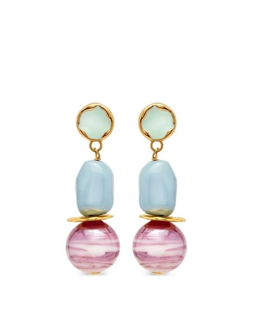 Oscar de la Renta White Beaded Drop Earrings