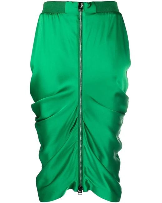 Tom Ford Green Zip-up Draped Pencil Skirt