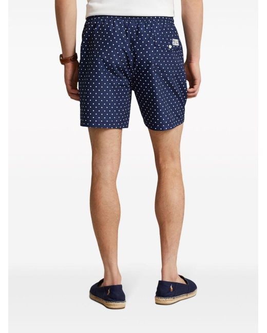 Polo Ralph Lauren Blue Polo Pony-Embroidered Polka Dot-Print Swim Shorts for men