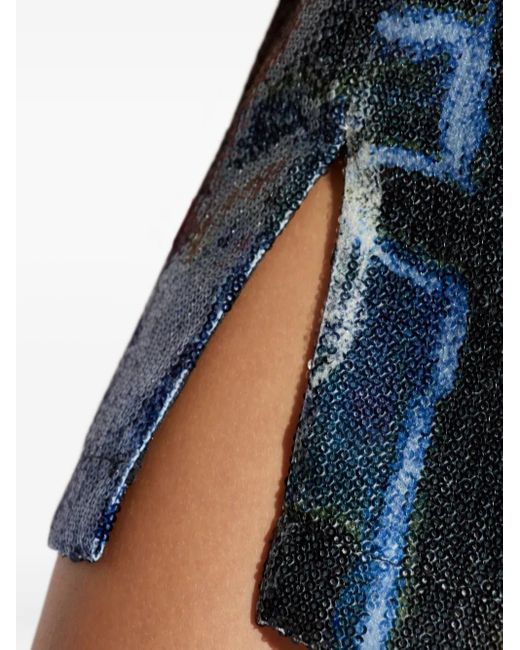 Munthe Blue Sequin Abstract-Print Mini Dress