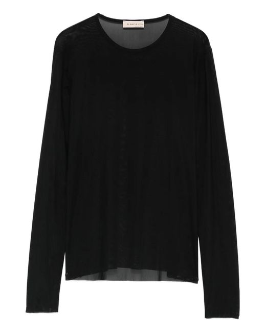 Blanca Vita Black Long-Sleeve Crew-Neck Top