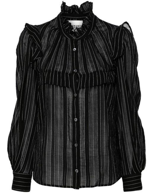 Isabel Marant Black Idety Pinstriped Cotton Shirt