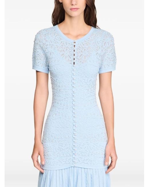 Sandro Blue Beaded Knit Maxi Dress