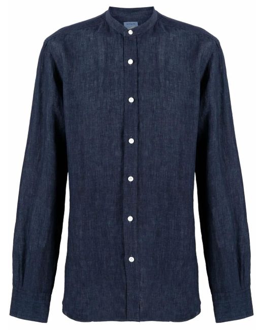 Barba Napoli Blue Band-Collar Linen Shirt for men