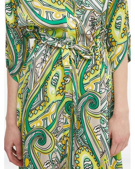 Joseph Ribkoff Green Paisley Tie-Waist Midi Dress