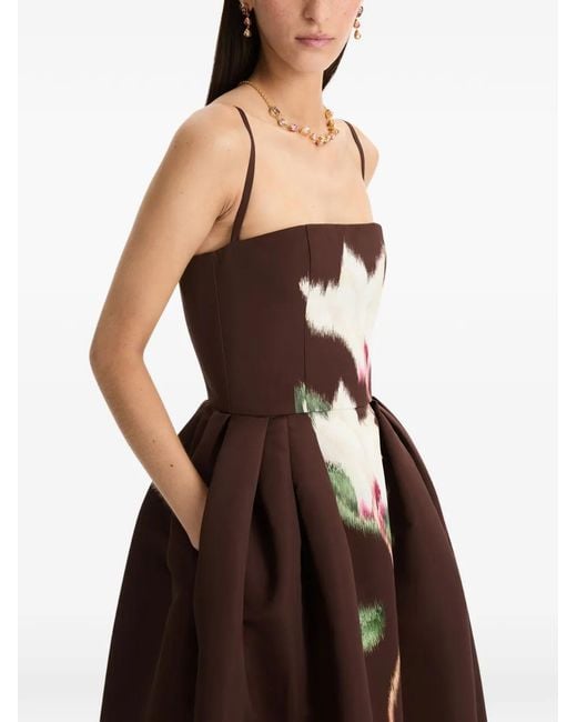 Oscar de la Renta White Chin Cyclamen Faille Cocktail Dress