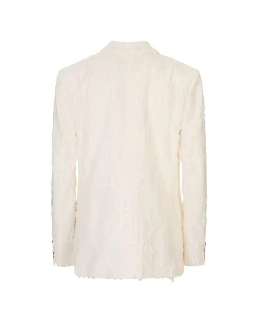 MSGM White Frayed Double-Breasted Jacket