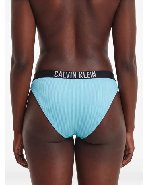 Calvin Klein Blue Bas De Bikini Nervuré À Bande Logo