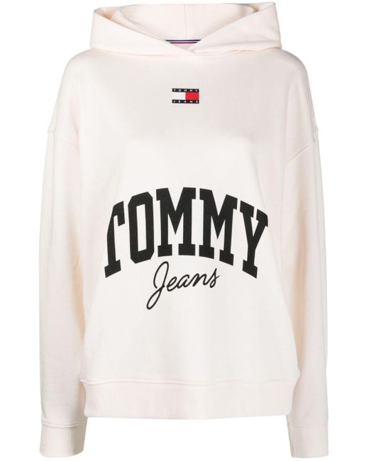 Tommy Hilfiger Logo-print Cotton Hoodie in White | Lyst