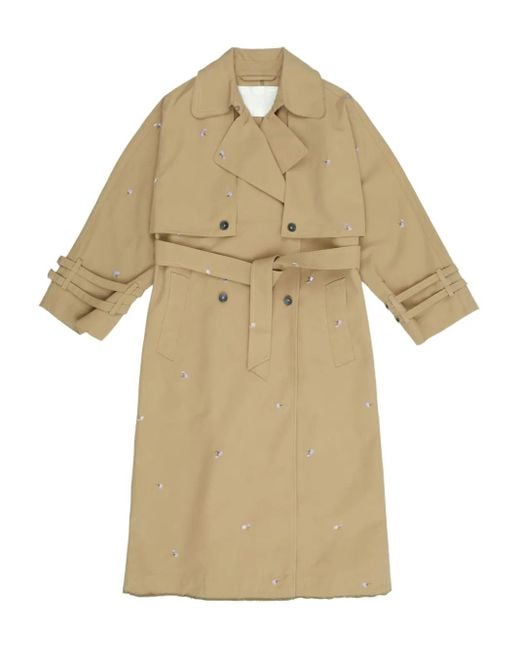 OOF WEAR Natural Embroidered Double-Breasted Trench Coat
