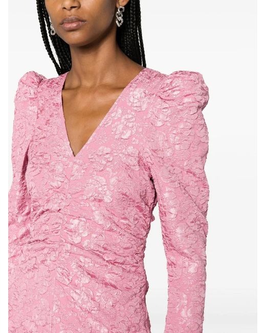Ganni Pink Floral-Jacquard Tonal Minidress