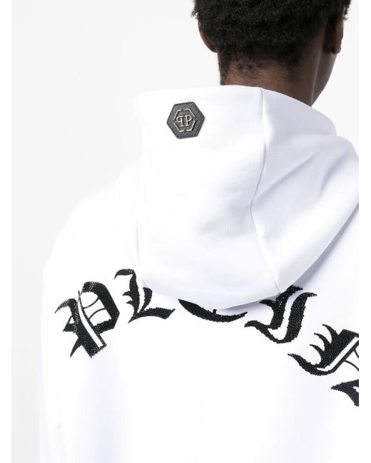 Sudadera con apliques de strass y motivo de corazón y daga Philipp Plein de hombre de color White