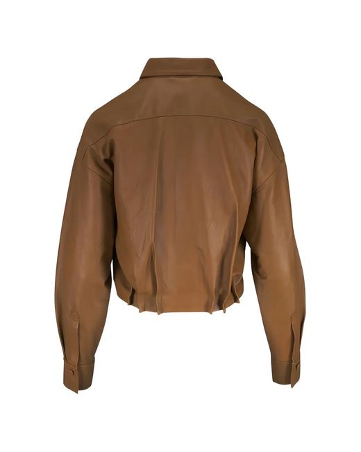 ODEEH Brown Pleated Leather Jacket