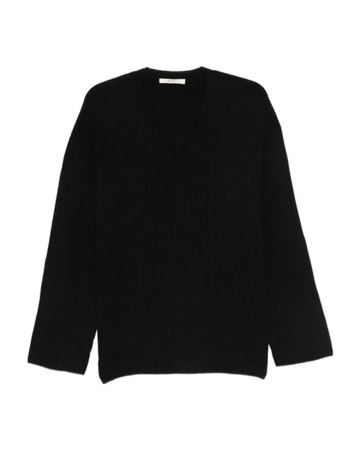 6397 Black Gerippter Pullover Mit V-Ausschnitt