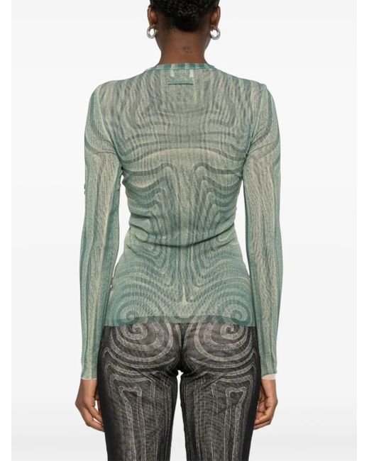 Jean Paul Gaultier Green Mesh Top With Spiral Print Design