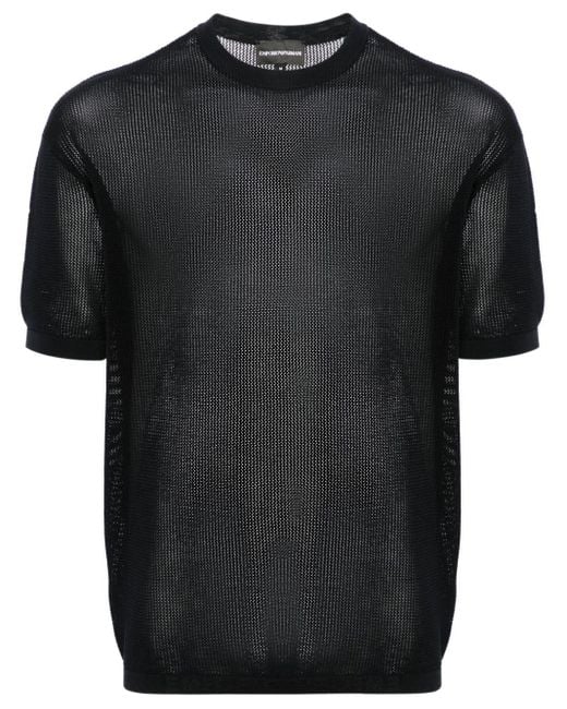 Emporio Armani Lochstrick-T-Shirt mit Rundhalsausschnitt in Black für Herren