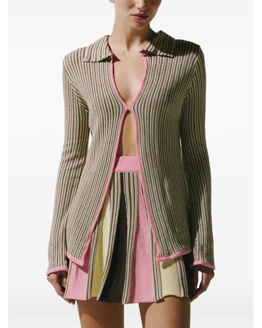 Baobab Green Federica Ribbed-Knit V-Neck Sweater
