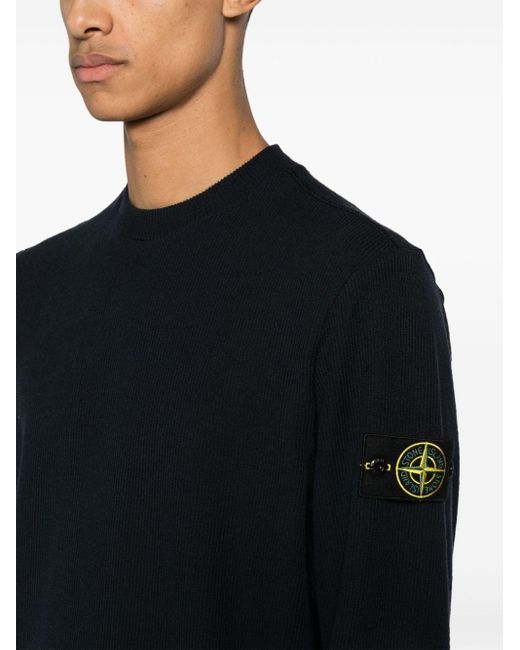 Stone Island Blue Compass-bage Ribbed Jumper for men
