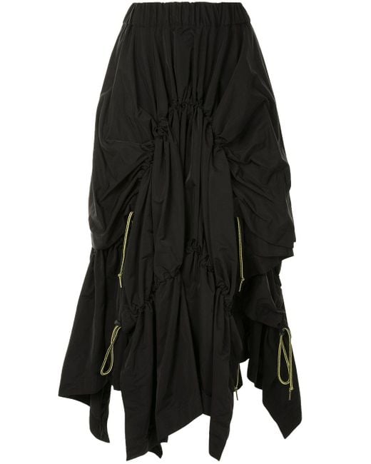 Yohji Yamamoto Black Draped Drawstring Parachute Skirt
