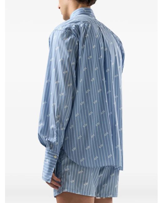 Gcds Blue Pinstripe Logo-Pattern Shirt for men