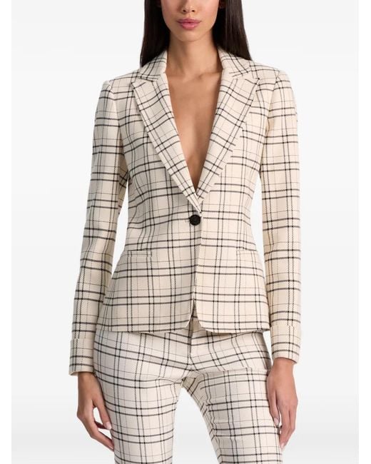 Alice + Olivia White Peak-Collar Plaid Blazer