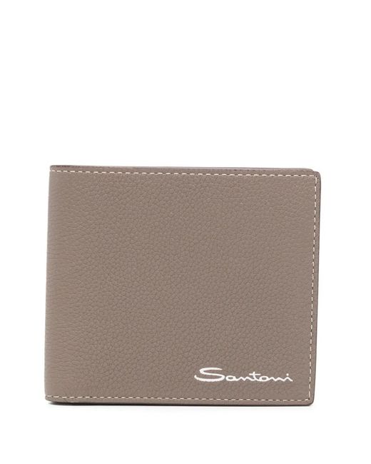 Santoni Brown Logo-Print Leather Wallet for men