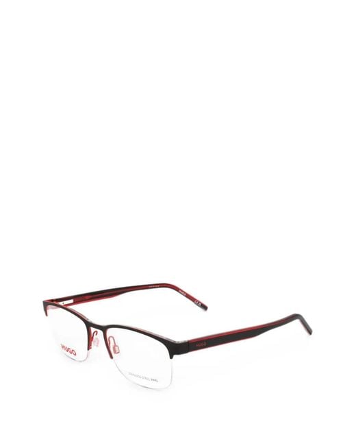 Boss White Half-Rim Rectangle-Frame Glasses for men