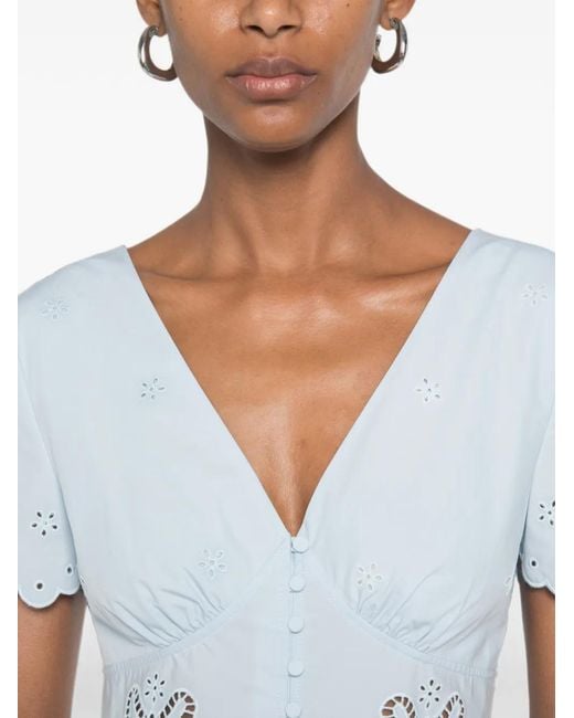 Self-Portrait Blue V-Neck Embroidered Midi Dress