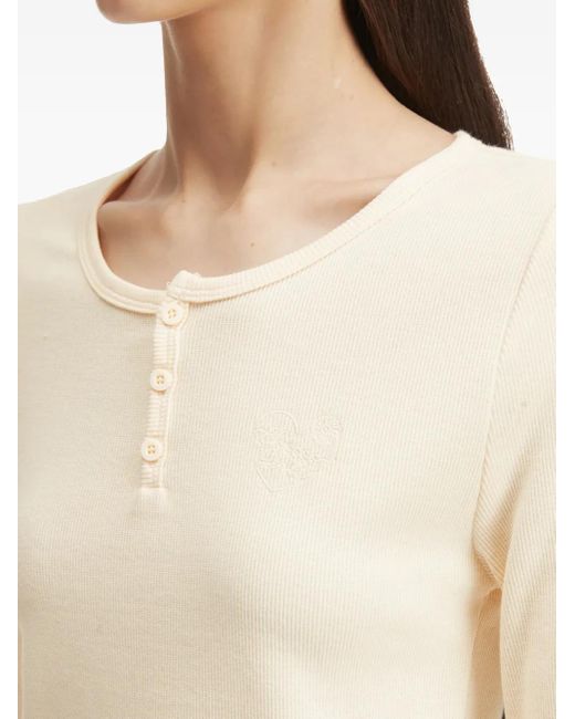 Chocoolate White Henley-Neck Ribbed T-Shirt