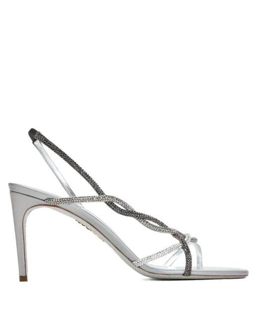 Rene Caovilla White 80Mm Crystal-Embellished Slingback Sandals