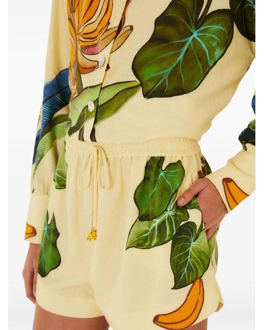Farm Rio Green Banana Grapes Tropical-Print Drawstring Shorts