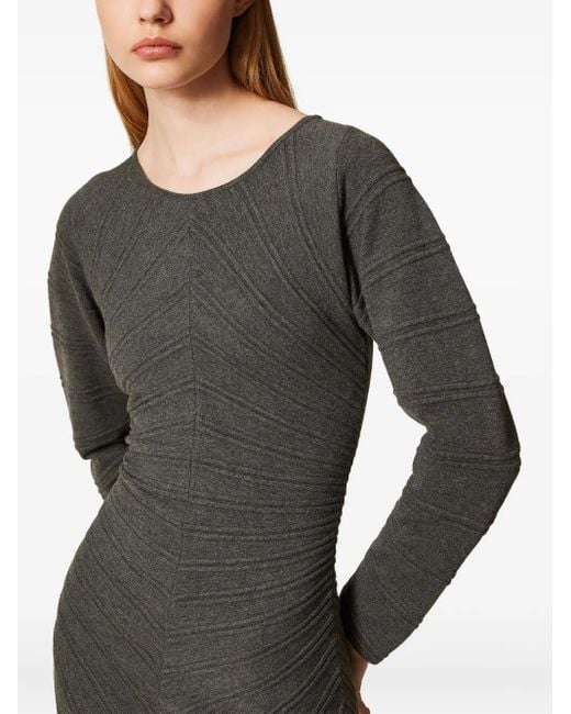 Twinset Gray Stitch-Pattern Knit Dress