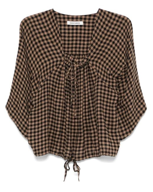Henrik Vibskov Brown Gingham Tie-Neck Cropped Blouse
