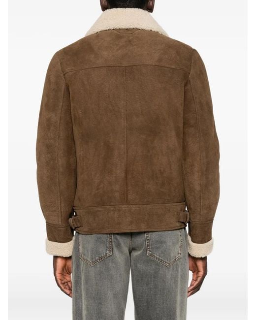 Salvatore Santoro Brown Shearling-Trim Leather Jacket for men