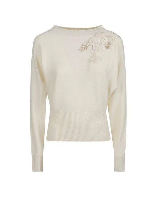 ERMANNO FIRENZE White Floral-Embroidered Sweater