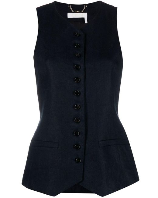 Chloé Blue Sleeveless Button-up Waistcoat