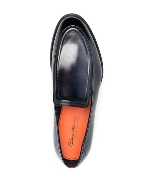 Santoni Black Leather Slip-on Loafers for men