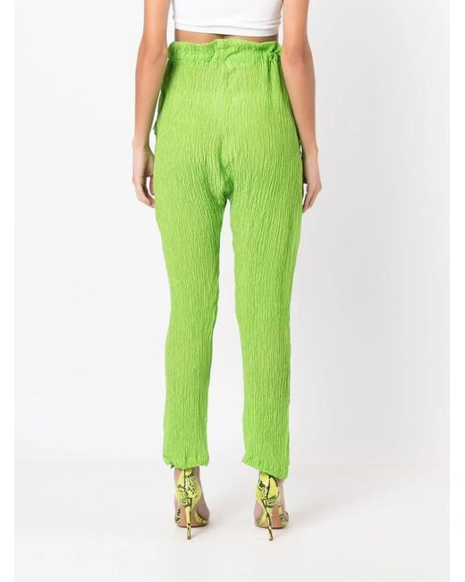 Amir Slama Green Crinkle-Effect Silk Trousers