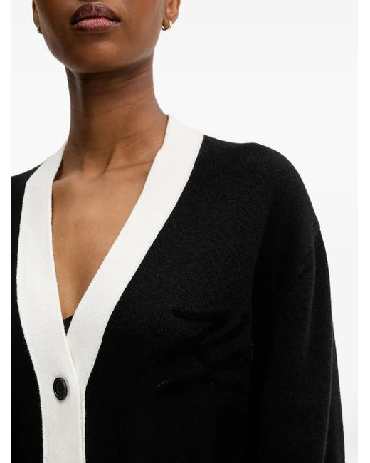 Cardigan Con Logo E Inserti A Contrasto di Karl Lagerfeld in Black