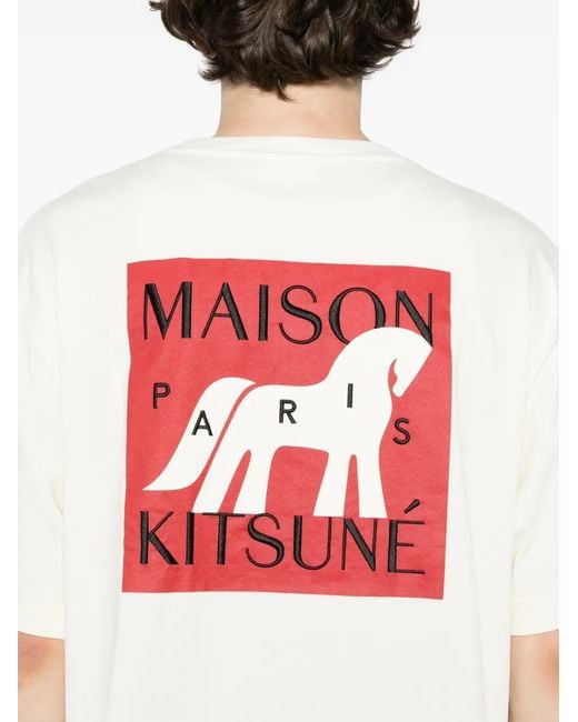 Maison Kitsuné White Logo-Print T-Shirt for men