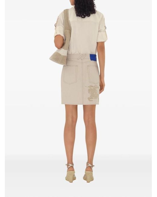 Burberry White Logo-Embroidered Silk Shirt