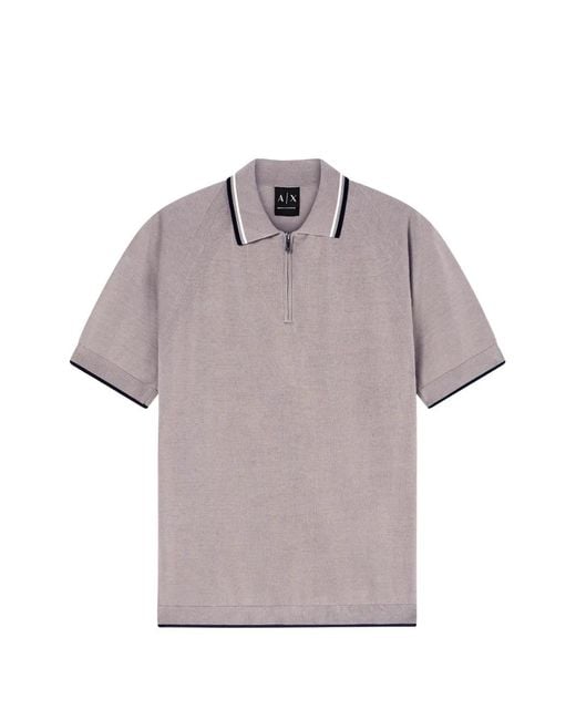 ARMANI EXCHANGE Gray Zip-Fastening Knit Polo Shirt for men