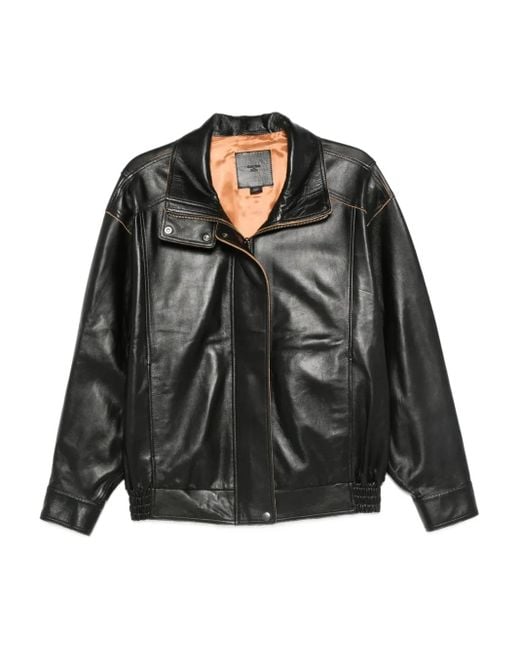 Calvin Klein Black Leather Zip-Fastening Jacket