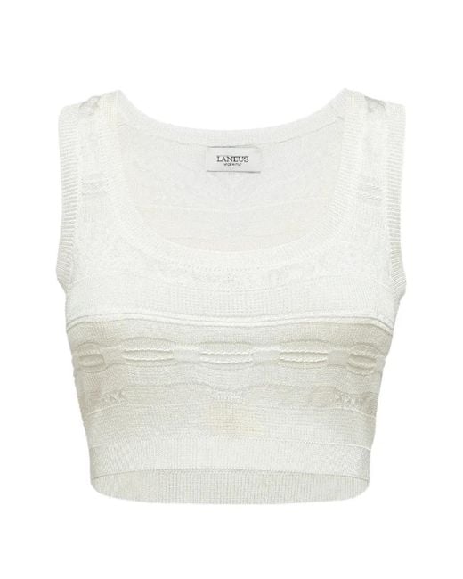 Laneus White Knitted Crop Top