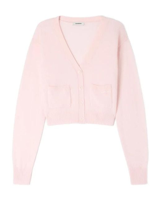 Sandro Pink V-Neck Cropped Cardigan