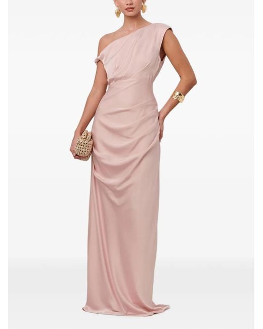 Savel Pink Justina One-Shoulder Draped Maxi Dress